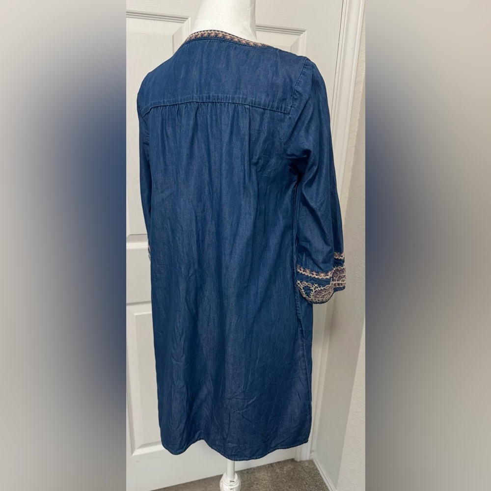 J. Jill Denim Embroidered Indigo A-Line Dress Size XSP - Picture 4 of 9